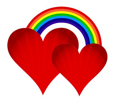 Gökkuşağı illüstrasyon tasarımı beyaz arka plan üzerinde Hearts