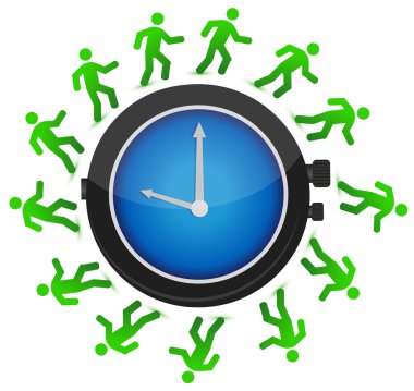 Group of running around the clock illustration design clipart