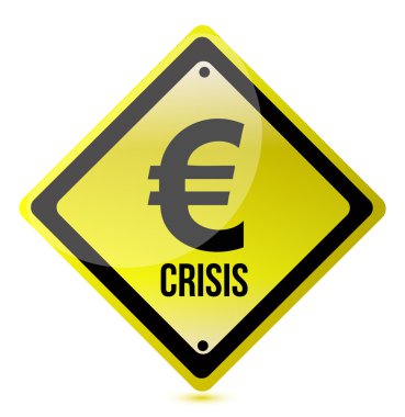 Yellow euro crisis sign illustration design on white clipart