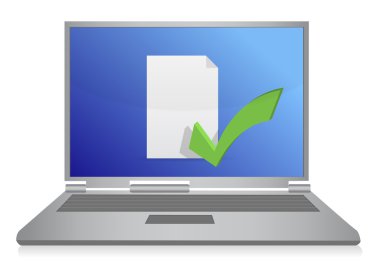 Laptop with approve file illustration design on white clipart