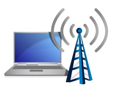 wifi kule illüstrasyon tasarımı beyaz bitti dizüstü bilgisayar