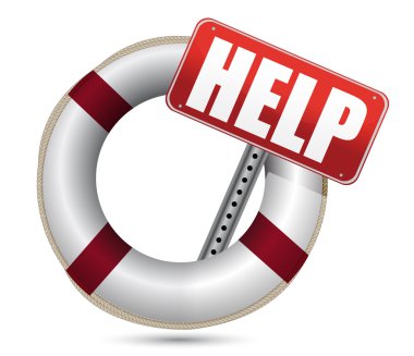 Lifebuoy with red help sign over white background clipart