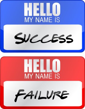 Success, failure red and blue name tags illustrations clipart