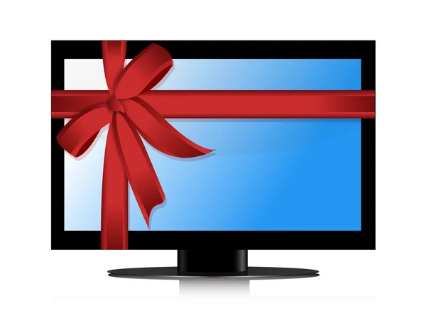 LCD tv z kokardą czerwony ilustracja — Zdjęcie stockowe