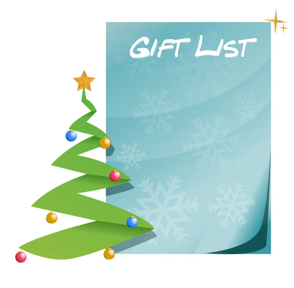 Lista de presentes com ilustração de árvore de natal — Fotografia de Stock
