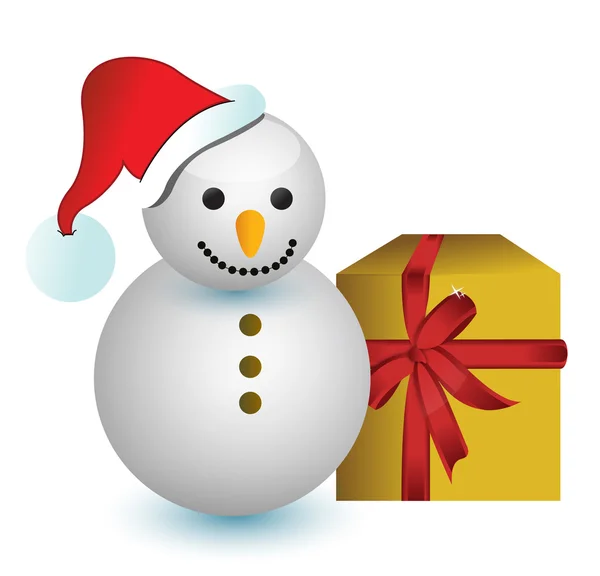 Christmas snowman with gift illustration — Stock Photo, Image