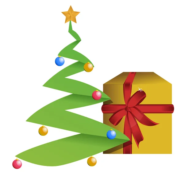 Χριστουγεννιάτικο δέντρο και δώρο σχεδιασμό εικονογράφηση — Φωτογραφία Αρχείου