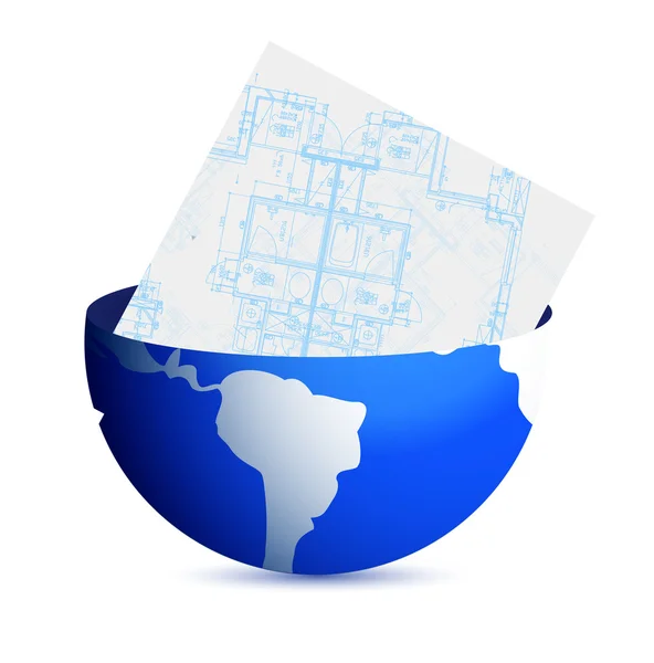 Blueprints and globe illustration design — Stock Photo, Image