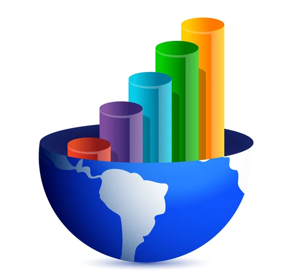 Business graph inside a globe illustration — Stock Photo, Image