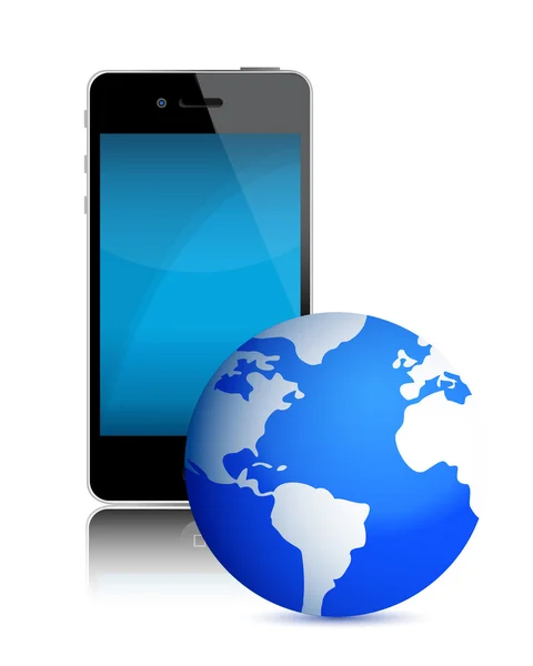 Zwarte mobiele telefoon en de earthprint — Stockfoto