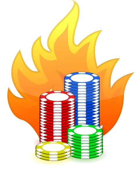 Chip poker kasino pada desain ilustrasi api pada latar belakang putih — Stok Foto