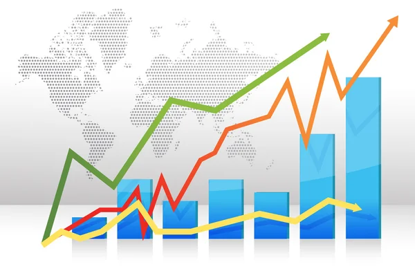 Gráfico de barras de finanzas con ilustración de flechas —  Fotos de Stock