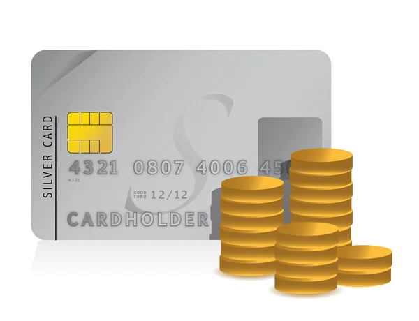 Diseño de ilustración de tarjetas de crédito y monedas de dólar en blanco — Foto de Stock