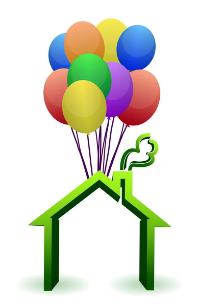 Ett hus som lyfts av ballonger - illustration mönster — Stockfoto
