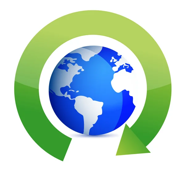 Grüne runde Pfeile rund um den Globus Illustration Design — Stockfoto