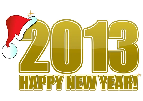 2013 happy new year golden sign with Santa's hat — Stock Photo, Image
