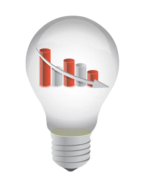 電球と白のイラスト デザイン内の落下のビジネス グラフ — ストック写真