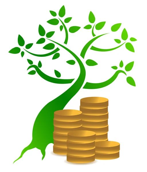 Árbol de dinero con diseño de ilustración de monedas en blanco —  Fotos de Stock