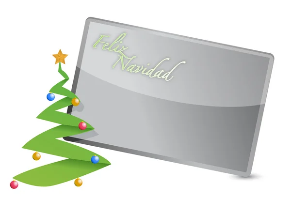 Spanyol - merry christmas tree kártya illusztráció design-fehér — Stock Fotó
