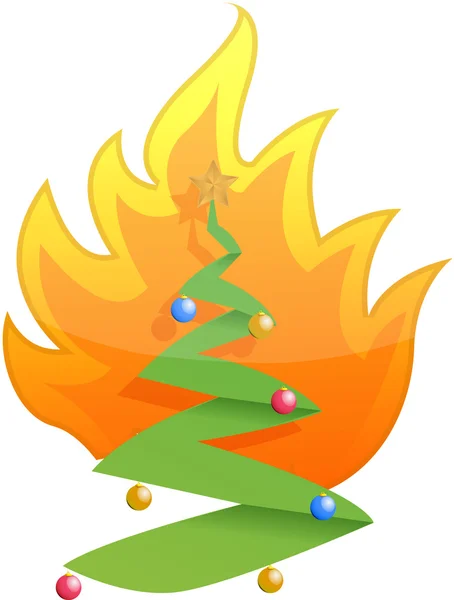 Árbol de Navidad en el fuego diseño de ilustración en blanco — Foto de Stock