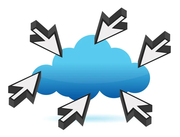 Cursor icons clicking on a cloud illustration design — Stock Photo, Image