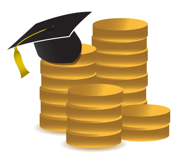 Chapéu de graduação e dinheiro ilustração design sobre branco — Fotografia de Stock