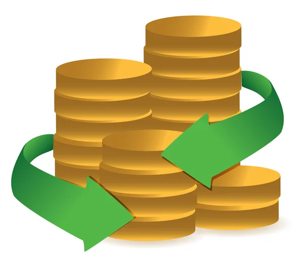 Stacks of coins with arrows illustration design over white — Stock Photo, Image