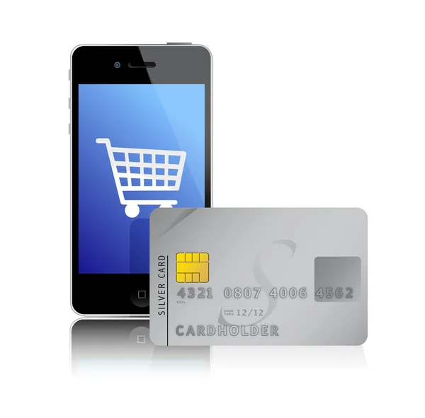 Compras na internet com telefone inteligente e cartão de crédito — Fotografia de Stock