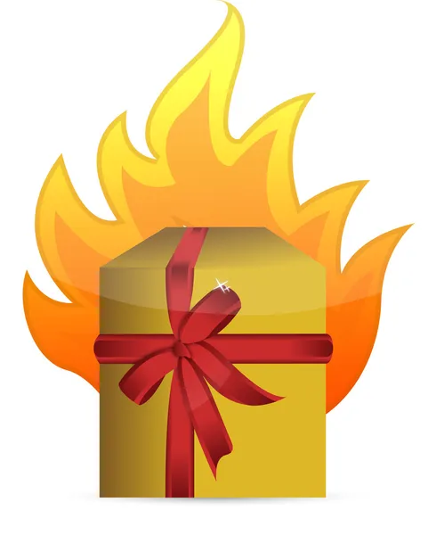 Gift box on fire illustration design on white — Stock Photo, Image