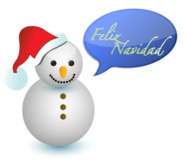 Boneco de neve espanhol com feliz Natal sinal ilustração — Fotografia de Stock