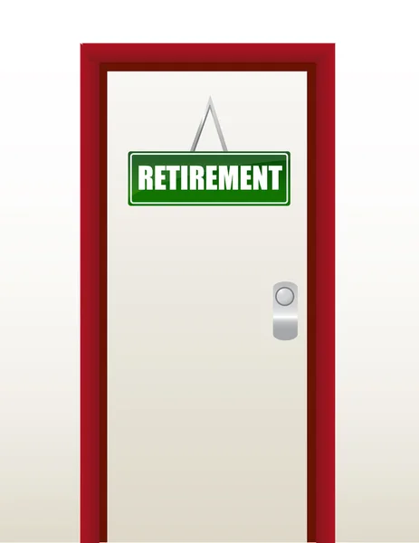 Πόρτα με συνταξιοδότηση πράσινο σημάδι εικονογράφηση σχεδιασμός — Φωτογραφία Αρχείου