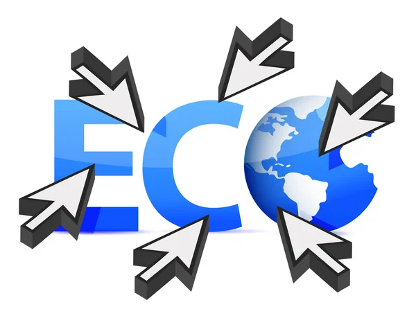 Wort eco globe und Cursor Illustration Design auf weiß — Stockfoto