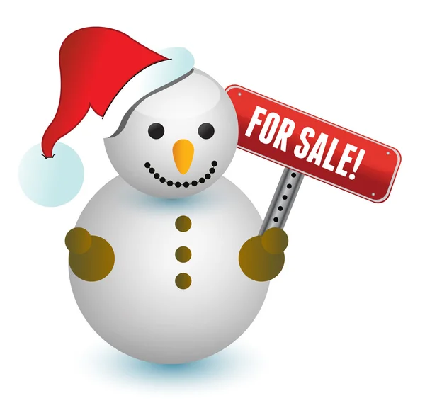 Snowman with a for sale sign illustration design on white — Stock Photo, Image