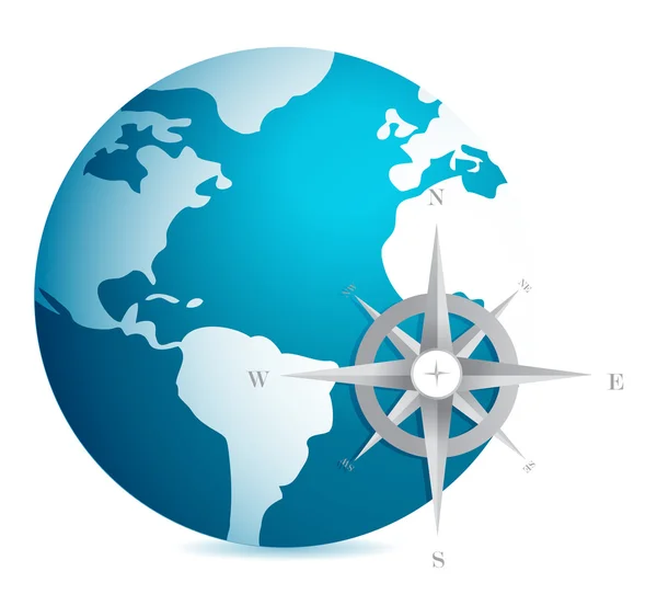Світовий глобус ілюстрація з компасом на білому тлі — стокове фото