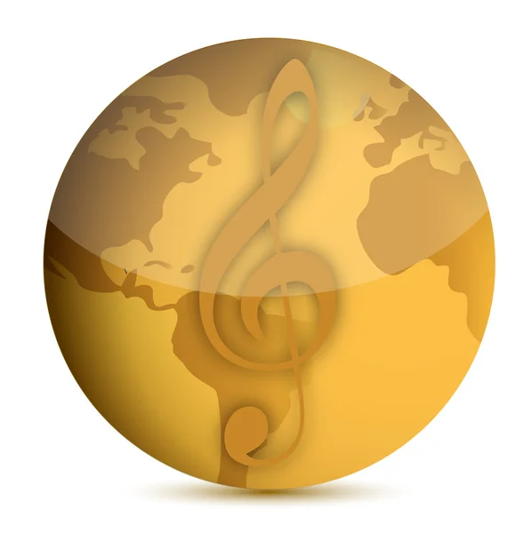 Globe with music note illustration design over white — Stock Photo, Image