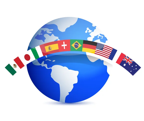 Världen med flaggor illustration design på vit — Stockfoto