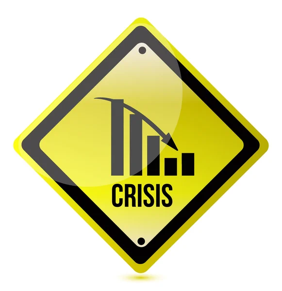 Crisis ahead graph yellow traffic sign illustration design over white — Stock Photo, Image