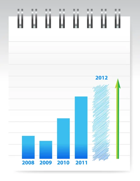 Notepad og blå graf illustration design på en gradient baggrund - Stock-foto