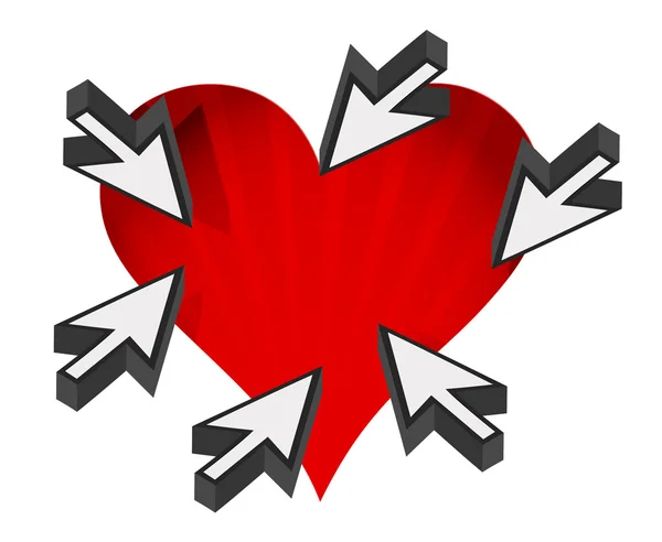 Coração de amor com setas de cursor ao redor com um fundo branco — Fotografia de Stock