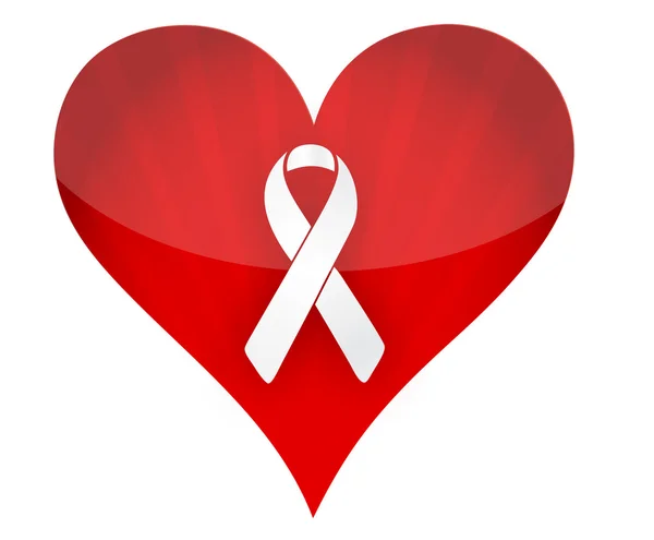 Rood hart met wit lint illustratie ontwerp over Wit — Stockfoto
