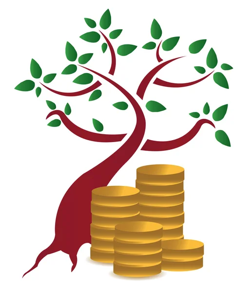 Árvore de dinheiro e design de moedas sobre um fundo branco — Fotografia de Stock