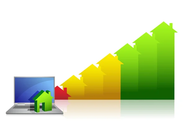 Gráfico mostrando crescimento imobiliário financeiro e laptop — Fotografia de Stock