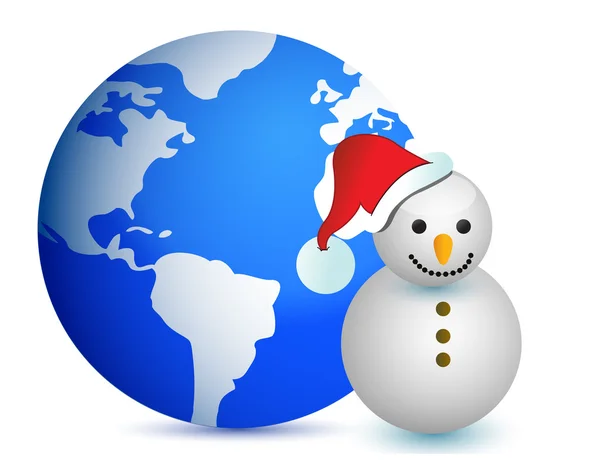 全球地图雪人插画设计在白色 — 图库照片