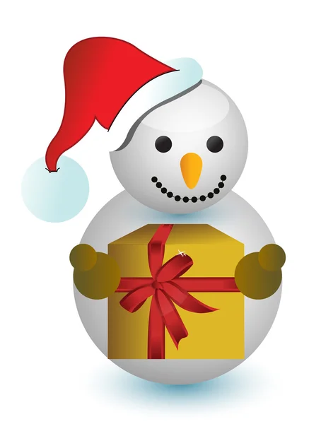 Bonhomme de neige tenant un dessin d'illustration cadeau sur blanc — Photo