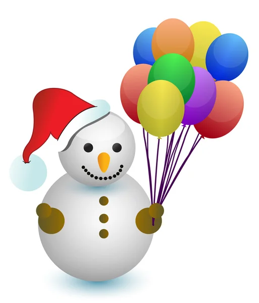 Снеговик с воздушными шарами на белом фоне — стоковое фото