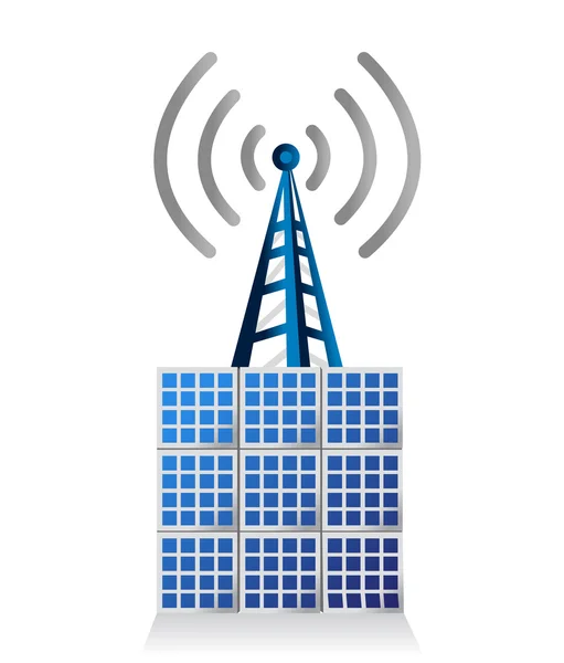Ηλιακός θερμοσίφωνας και wifi σχεδιασμό εικονογράφηση πύργο πάνω από λευκό — Φωτογραφία Αρχείου