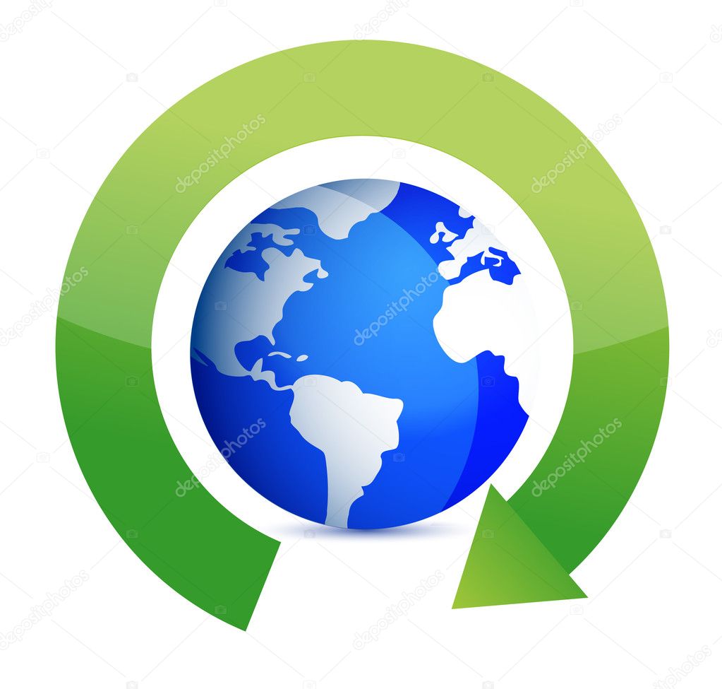 Green round arrows around globe illustration design