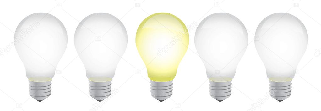 row of electric bulb with one different