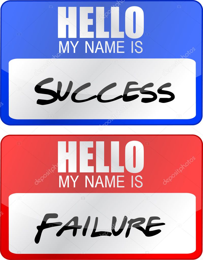 Success, failure red and blue name tags illustrations