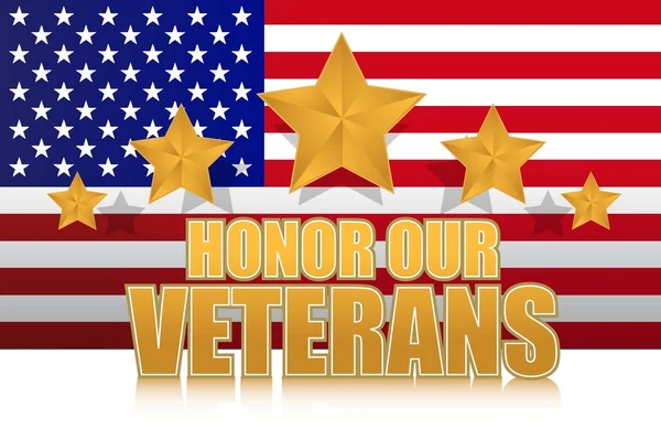 Noi onoriamo i nostri veterani disegno segno illustrazione oro su bianco — Foto Stock